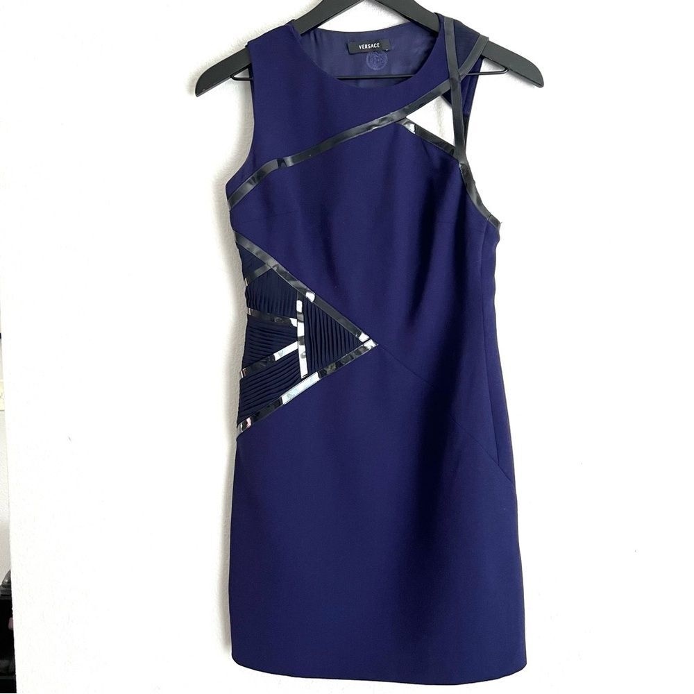 Versace Women's Blue One Shoulder Bodycon Mini Dress 40